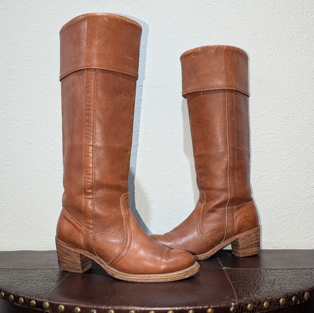 FRYE True Vintage Campus Tall Cuff Brown Boot size 7.5 - Picture 12 of 14